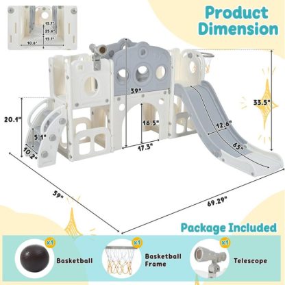 Swing Sets |  7 in 1 Toddler Slide Set,Freestanding Spaceship Set with Slide,Playset Structure,Arch Tunnel,Basketball Hoop,Climbers Playground Sports & Fitness Swing Sets