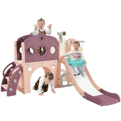 Swing Sets |  7 in 1 Toddler Slide Set,Spaceship Set with Slide,Slide Playset Structure,Arch Tunnel，Basketball Hoop,Toy Storage Organizer Sports & Fitness Swing Sets