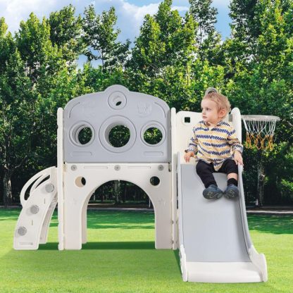 Swing Sets |  7 in 1 Toddler Slide Set,Spaceship Set with Slide,Slide Playset Structure,Arch Tunnel，Basketball Hoop,Toy Storage Organizer Sports & Fitness Swing Sets