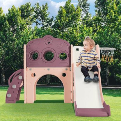 Swing Sets |  7 in 1 Toddler Slide Set,Spaceship Set with Slide,Slide Playset Structure,Arch Tunnel，Basketball Hoop,Toy Storage Organizer Sports & Fitness Swing Sets