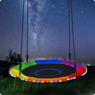 Swing Sets |  700lbs 40 Inch Saucer Tree Swing for Kids Adults Outdoor with LED Lights, 2 Tree Hanging Straps – Red Sports & Fitness Red