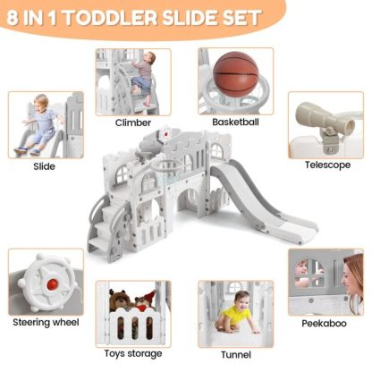 Swing Sets |  8 in 1 Toddler Slide Indoor Slide Toddler Playset for Toddlers 1-3 Sports & Fitness Swing Sets