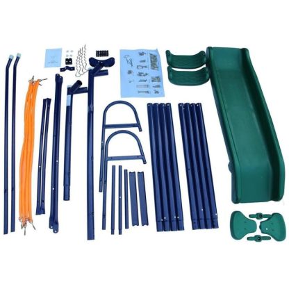 Swing Sets |  A-Frame Metal Swing Set w/ Slide (Blue, Green, Orange) Sports & Fitness Swing Sets