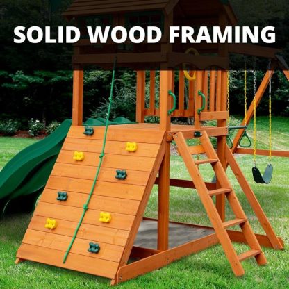 Swing Sets |  Avalon Outdoor Wooden Swing Set with Wood Roof & Gray Slide Sports & Fitness Swing Sets