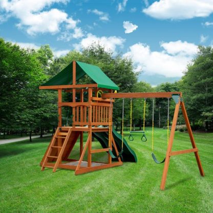 Swing Sets |  Avalon Wood Swing Set with Dual Slides – Amber Sports & Fitness Swing Sets