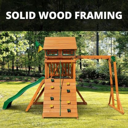 Swing Sets |  Avalon Wooden Swing Set with Wood Roof and Monkey Bars – Amber Sports & Fitness Swing Sets