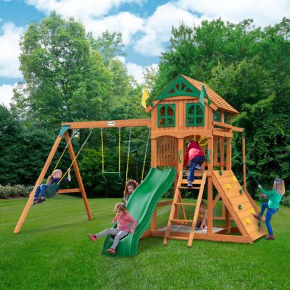 Swing Sets |  Avalon Wooden Swing Set with Wood Roof and Monkey Bars – Amber Sports & Fitness Swing Sets