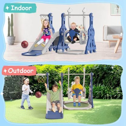 Swing Sets |  Blue 4 in 1 Toddler Slide and Swing Set Kid Slide, Indoor Outdoor Slide Toddler Playset Toddler Playground Sports & Fitness Blue