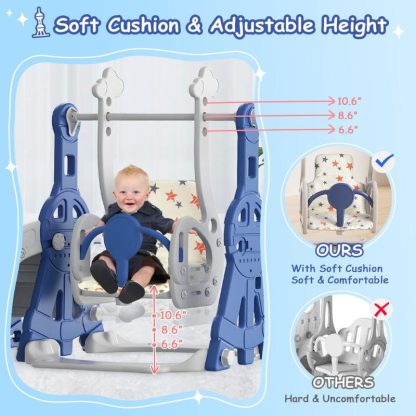 Swing Sets |  Blue 4 in 1 Toddler Slide and Swing Set Kid Slide, Indoor Outdoor Slide Toddler Playset Toddler Playground Sports & Fitness Blue