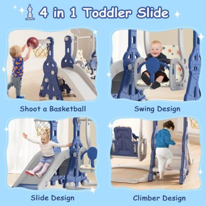 Swing Sets |  Blue 4 in 1 Toddler Slide and Swing Set Kid Slide, Indoor Outdoor Slide Toddler Playset Toddler Playground Sports & Fitness Blue