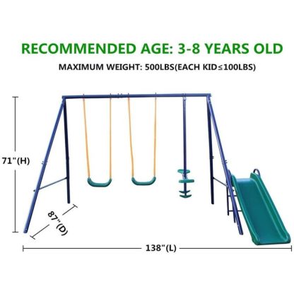 Swing Sets |  Blue Frame Metal Swing Set and Slide for kids Sports & Fitness Swing Sets