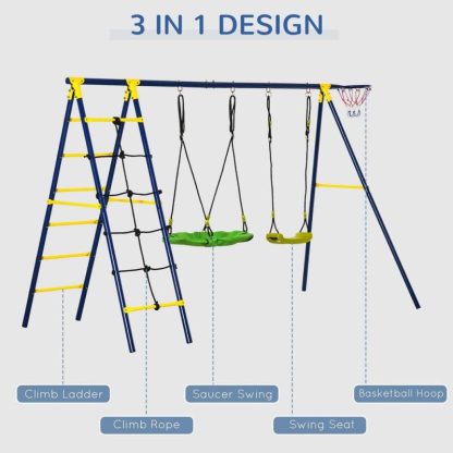 Swing Sets |  Children’s Playground Set, Adjustable Ropes, and Metal Frame Sports & Fitness Swing Sets