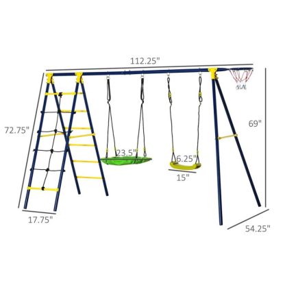 Swing Sets |  Children’s Playground Set, Adjustable Ropes, and Metal Frame Sports & Fitness Swing Sets