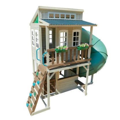 Swing Sets |  Cozy Escape Wood 2-decker Playhouse with Twisty Slide Sports & Fitness Swing Sets