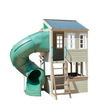 Swing Sets |  Cozy Escape Wood 2-decker Playhouse with Twisty Slide Sports & Fitness Swing Sets