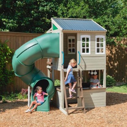 Swing Sets |  Cozy Escape Wood 2-decker Playhouse with Twisty Slide Sports & Fitness Swing Sets