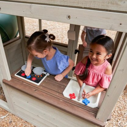 Swing Sets |  Cozy Escape Wood 2-decker Playhouse with Twisty Slide Sports & Fitness Swing Sets