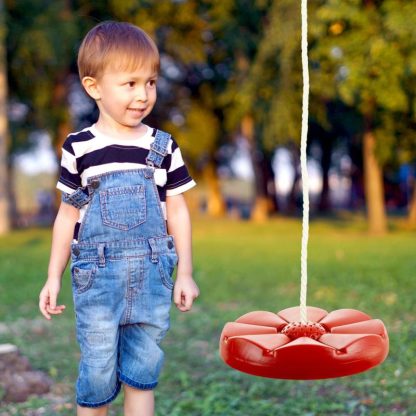 Swing Sets |  Disc Swing, Outdoor Plastic Round Seat with Adjustable Nylon Hanging Rope for Kids Playset Frame or Tree (Red) Sports & Fitness Swing Sets