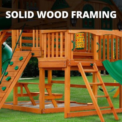 Swing Sets |  Empire Wooden Swing Set with Monkey Bars – Amber Sports & Fitness Swing Sets