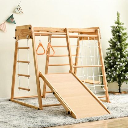 Swing Sets |  Full-Featured Wooden Indoor Kids Playground Jungle Gym – Natural Sports & Fitness Swing Sets