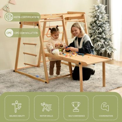 Swing Sets |  Full-Featured Wooden Indoor Kids Playground Jungle Gym – Natural Sports & Fitness Swing Sets