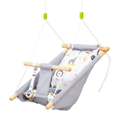 Swing Sets |  Indoor Weave Baby Swing Seat Infant Hanging Rope Chair Grey 100% Cotton Canvas Cradle with Cushion for Kid Age 6-36 Months Sports & Fitness Swing Sets