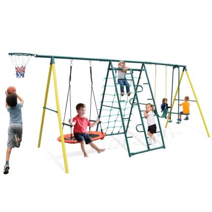 Swing Sets |  Indoor/Outdoor Metal Swing Set with Safety Belt for Backyard Sports & Fitness Swing Sets