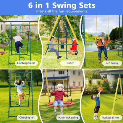 Swing Sets |  Indoor/Outdoor Metal Swing Set with Safety Belt for Backyard Sports & Fitness Swing Sets