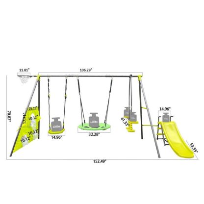 Swing Sets |  Interesting six function swingset with net swing metal plastic safe swing set Sports & Fitness Swing Sets