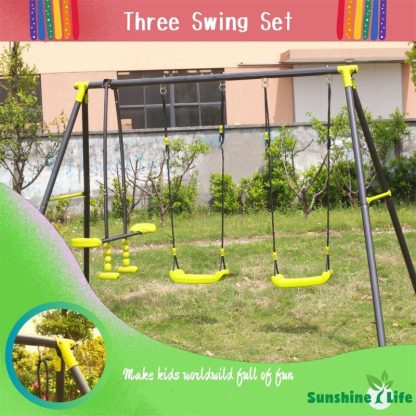 Swing Sets |  Interesting Triple Children Mental Safe Swing Set Sports & Fitness Swing Sets