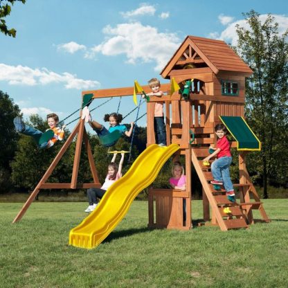 Swing Sets |  Jamboree Fort Wood Outdoor Swing Set – 13′ W x 13′ L x 9′ 6″ H Sports & Fitness Swing Sets