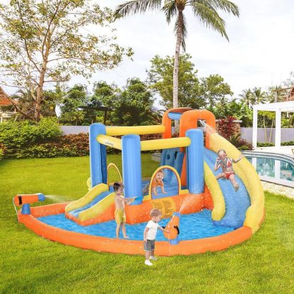 Swing Sets |  Kids Inflatable Water Slide 5-in-1 Bounce House Water Park Jumping Castle with Water Pool, Slide Sports & Fitness Swing Sets