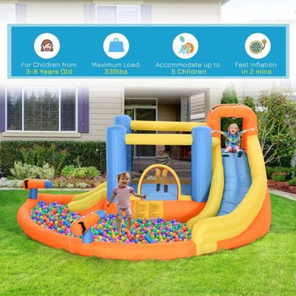 Swing Sets |  Kids Inflatable Water Slide 5-in-1 Bounce House Water Park Jumping Castle with Water Pool, Slide Sports & Fitness Swing Sets