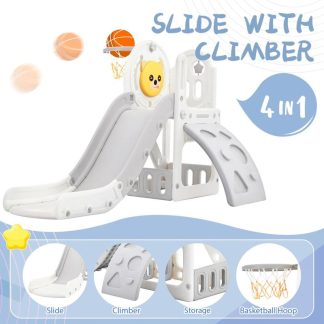 Swing Sets |  Kids Playground Climber Freestanding Slide Playset with Basketball Hoop Play Combination for Babies Indoor & Outdoor Sports & Fitness Swing Sets