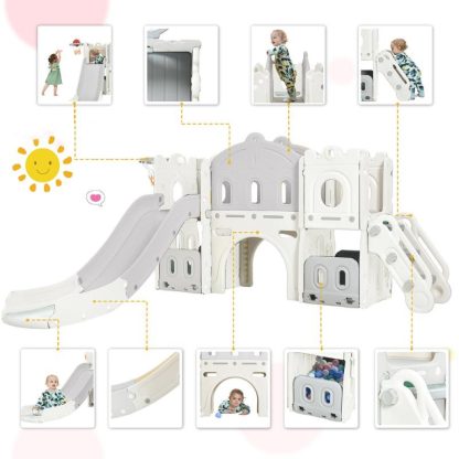 Swing Sets |  Kids Slide Playset, Freestanding Castle Climber with Basketball Hoop Sports & Fitness Swing Sets