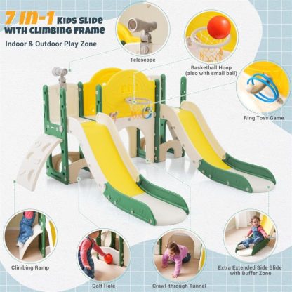 Swing Sets |  Kids Slide Playset Structure 7 in 1,Freestanding Spaceship Set w/Slide Sports & Fitness Swing Sets