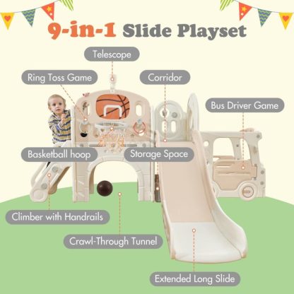 Swing Sets |  Kids Slide Playset Structure 9 in 1, Freestanding Castle Climbing Crawling Playhouse with Slide Sports & Fitness Swing Sets