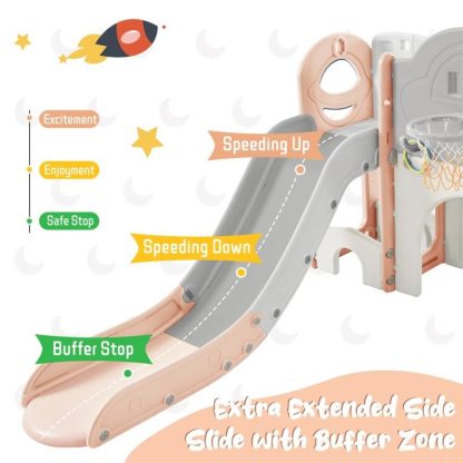 Swing Sets |  Kids Slide Playset Structure 9 in 1,Freestanding Spaceship Set w/Slide Sports & Fitness Pink+Grey