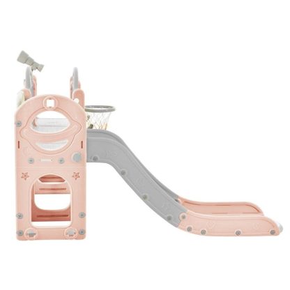 Swing Sets |  Kids Slide Playset Structure 9 in 1,Freestanding Spaceship Set w/Slide Sports & Fitness Pink+Grey