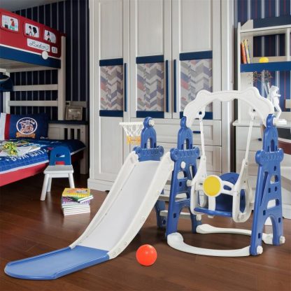 Swing Sets |  Kids Swing and Slide Set 3-in-1 Slide with Basketball Hoop Sports & Fitness Swing Sets