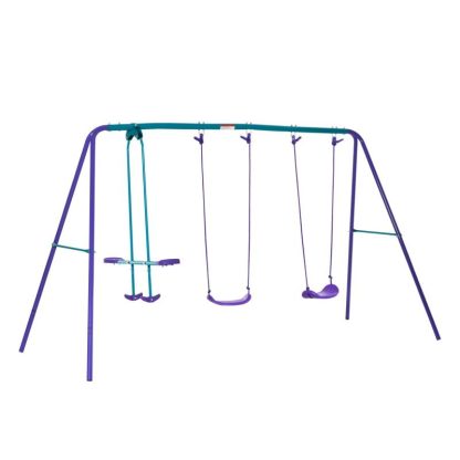 Swing Sets |  Metal Swing Set with Glider, Outdoor Heavy Duty A-Frame Suitable for Playground, Backyard, Purple Sports & Fitness Swing Sets