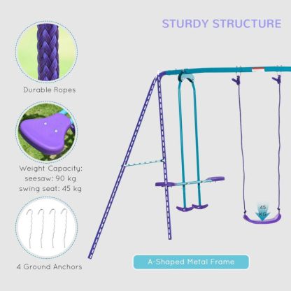 Swing Sets |  Metal Swing Set with Glider, Outdoor Heavy Duty A-Frame Suitable for Playground, Backyard, Purple Sports & Fitness Swing Sets