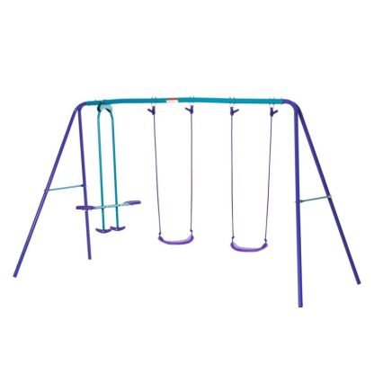 Swing Sets |  Metal Swing Set with Glider, Outdoor Heavy Duty A-Frame Suitable for Playground, Backyard, Purple Sports & Fitness Swing Sets