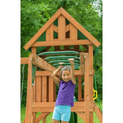 Swing Sets |  Mountain View Swing Set with Tarp Roof, Climbing Wall, Monkey Bars Sports & Fitness Swing Sets