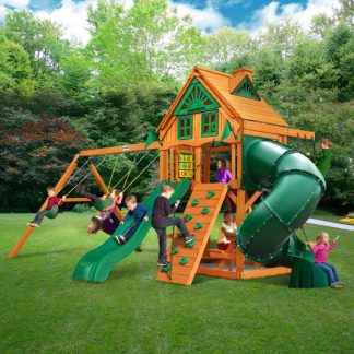 Swing Sets |  Mountaineer Treehouse Wood Swing Set with Tube Slide – Amber Sports & Fitness Swing Sets