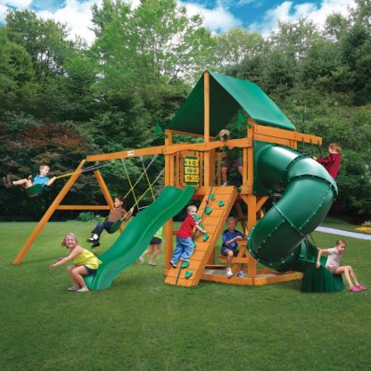 Swing Sets |  Mountaineer Wood Swing Set with Tube Slide Sports & Fitness Swing Sets