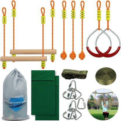 Swing Sets |  Ninja Line Hanging Slackline Monkey Bars Kit Nylon Outdoor Slackline Kit Sports & Fitness Swing Sets