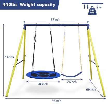 Swing Sets |  Outdoor Backyard 2 Seat Children Metal Swing Set for Kids Age 3 Up Sports & Fitness Swing Sets