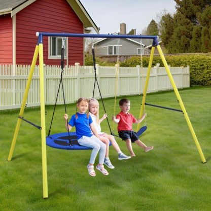 Swing Sets |  Outdoor Backyard 2 Seat Children Metal Swing Set for Kids Age 3 Up Sports & Fitness Swing Sets