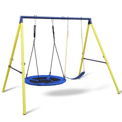 Swing Sets |  Outdoor Backyard 2 Seat Children Metal Swing Set for Kids Age 3 Up Sports & Fitness Swing Sets